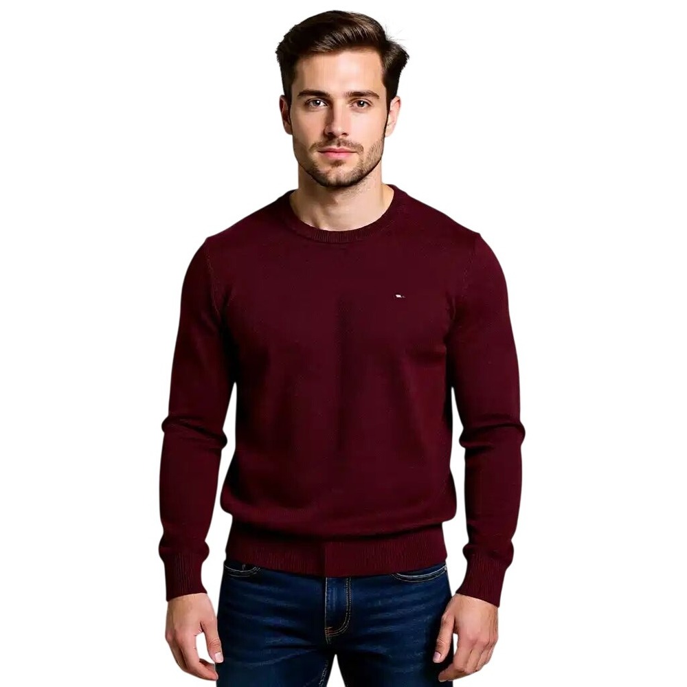 Tommy Hilfiger Mens Waffle Knit Crewneck Sweater Maroon Flag Logo Xlg NWT